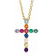 Ladies Natural Multi-Gemstone Natural Diamond Cross Necklace (I1, G-H) — 14K Yellow Gold