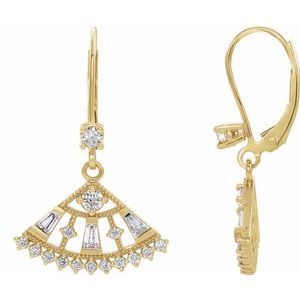 Ladies Natural Diamond Fan Earrings — 14K Yellow Gold