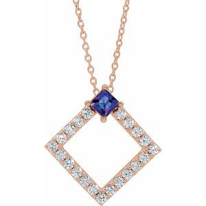 Ladies Natural Amethyst Natural Diamond Necklace (I1, G-H) — 14K Rose Gold