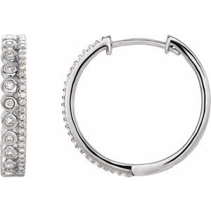 Ladies Natural Diamond Geometric 19.1 mm Hoop Earrings (I1, H+) — 14K White Gold