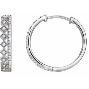 Ladies Natural Diamond Geometric 18.75 mm Hoop Earrings (I1, H+) — 14K White Gold