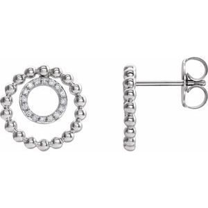 Ladies Natural Diamond Beaded Circle Earrings (I1, H+) — 14K White Gold