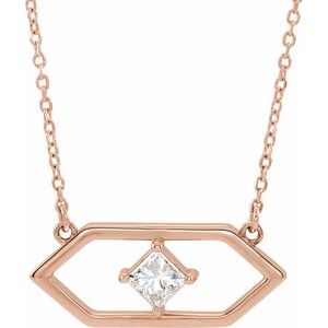 Ladies Natural Diamond Geometric Necklace (I1, Ghi) — 14K Rose Gold