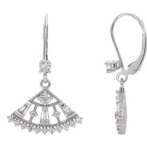 Ladies Natural Diamond Fan Earrings — 14K White Gold