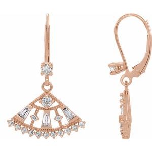 Ladies Natural Diamond Fan Earrings — 14K Rose Gold