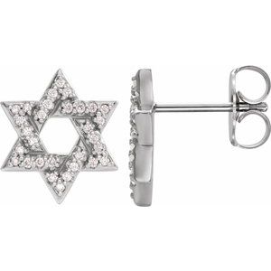 Ladies Natural Diamond Star of David Earrings — Sterling Silver