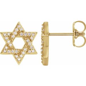 Ladies Natural Diamond Star of David Earrings — 14K Yellow Gold