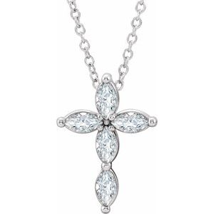 Ladies Natural Diamond Cross Necklace (I1, Ghi) — Sterling Silver