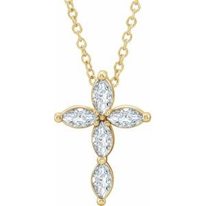 Ladies Natural Diamond Cross Necklace (I1, Ghi) — 14K Yellow Gold