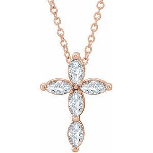 Ladies Natural Diamond Cross Necklace (I1, Ghi) — 14K Rose Gold