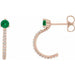 Ladies Natural Emerald Natural Diamond J-Hoop Earrings (I1, G-H) — 14K Rose Gold