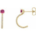 Ladies Natural Pink Tourmaline Natural Diamond J-Hoop Earrings (I1, G-H) — 14K Yellow Gold