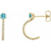 Ladies Natural Blue Zircon Natural Diamond J-Hoop Earrings (I1, G-H) — 14K Yellow Gold
