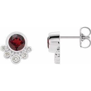 Ladies Natural Mozambique Garnet Natural Diamond Earrings — Sterling Silver