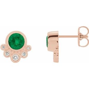 Ladies Natural Emerald Natural Diamond Earrings — 14K Rose Gold