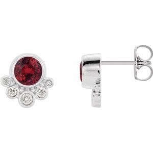 Ladies Natural Ruby Natural Diamond Earrings — Sterling Silver