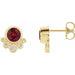 Ladies Natural Ruby Natural Diamond Earrings — 14K Yellow Gold
