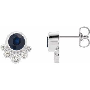 Ladies Natural Blue Sapphire Natural Diamond Earrings — Sterling Silver