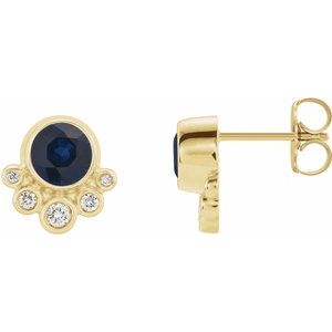 Ladies Natural Blue Sapphire Natural Diamond Earrings — 14K Yellow Gold