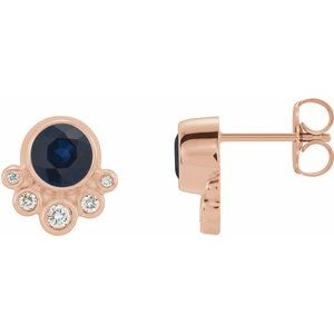 Ladies Natural Blue Sapphire Natural Diamond Earrings — 14K Rose Gold