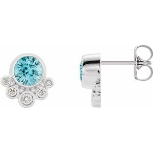 Ladies Natural Blue Zircon Natural Diamond Earrings — Sterling Silver
