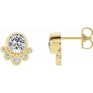 Ladies Natural White Sapphire Natural Diamond Earrings — 14K Yellow Gold