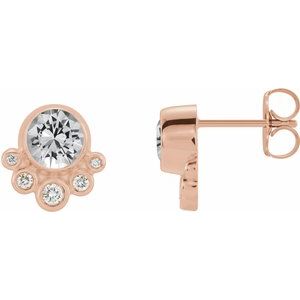 Ladies Natural White Sapphire Natural Diamond Earrings — 14K Rose Gold