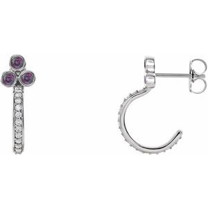 Ladies Natural Alexandrite Natural Diamond J-Hoop Earrings (I1, G-H) — 14K White Gold