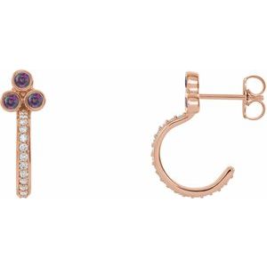 Ladies Natural Alexandrite Natural Diamond J-Hoop Earrings (I1, G-H) — 14K Rose Gold