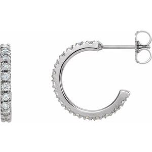 Ladies Natural Diamond French-Set 12.2 mm Huggie Hoop Earrings (Si2-Si3, G-H) — Platinum