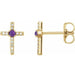 Ladies Natural Amethyst Natural Diamond Cross Earrings — 14K Yellow Gold