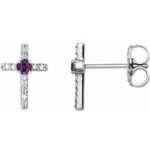 Ladies Natural Alexandrite Natural Diamond Cross Earrings — Platinum