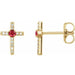 Ladies Natural Ruby Natural Diamond Cross Earrings — 14K Yellow Gold