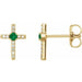 Ladies Natural Emerald Natural Diamond Cross Earrings — 14K Yellow Gold