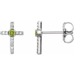 Ladies Natural Peridot Natural Diamond Cross Earrings — Sterling Silver