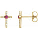 Ladies Natural Pink Tourmaline Natural Diamond Cross Earrings — 14K Yellow Gold