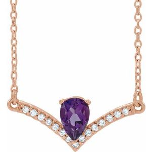 Ladies Natural Natural Amethyst Natural Diamond Necklace (I1, G-H) — 14K Rose Gold