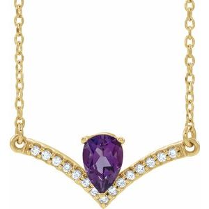 Ladies Natural Natural Amethyst Natural Diamond Necklace (I1, G-H) — 14K Yellow Gold