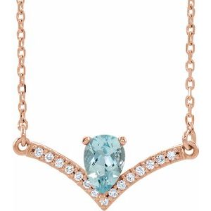 Ladies Natural Aquamarine Natural Diamond Necklace (I1, G-H) — 14K Rose Gold