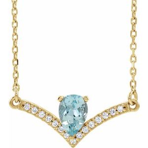 Ladies Natural Aquamarine Natural Diamond Necklace (I1, G-H) — 14K Yellow Gold