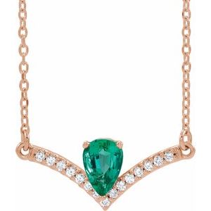 Ladies Natural Emerald Natural Diamond Necklace (I1, G-H) — 14K Rose Gold