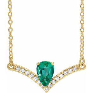 Ladies Natural Emerald Natural Diamond Necklace (I1, G-H) — 14K Yellow Gold