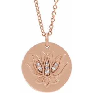 Ladies Natural Diamond Lotus Necklace (I1, G-H) — 14K Rose Gold