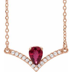 Ladies Natural Ruby Natural Diamond Necklace (I1, G-H) — 14K Rose Gold