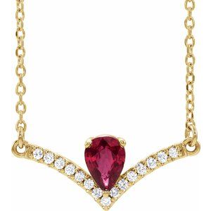 Ladies Natural Ruby Natural Diamond Necklace (I1, G-H) — 14K Yellow Gold