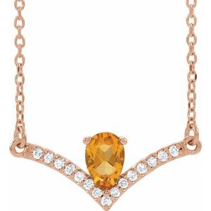 Ladies Natural Citrine Natural Diamond Necklace (I1, G-H) — 14K Rose Gold