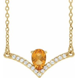 Ladies Natural Citrine Natural Diamond Necklace (I1, G-H) — 14K Yellow Gold