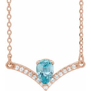 Ladies Natural Blue Zircon Natural Diamond Necklace (I1, G-H) — 14K Rose Gold