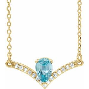 Ladies Natural Blue Zircon Natural Diamond Necklace (I1, G-H) — 14K Yellow Gold