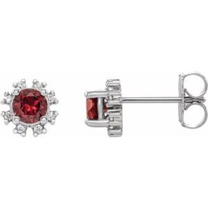 Ladies Natural Ruby Natural Diamond Earrings — Sterling Silver